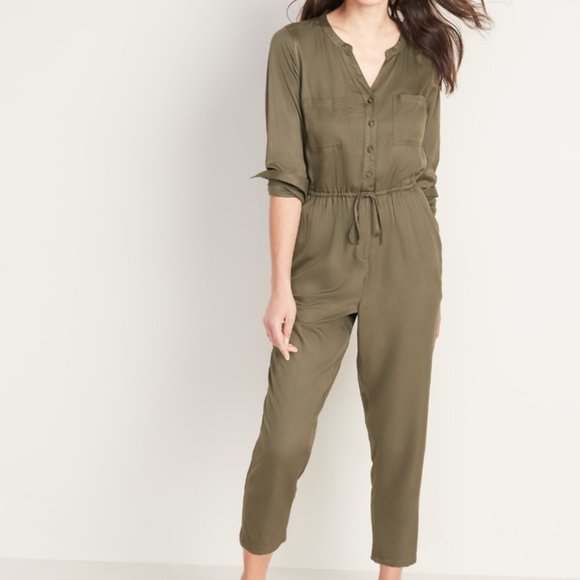 Pants - BRAND NEW Waist-Defined Utility Jumpsuit GREEN-XL